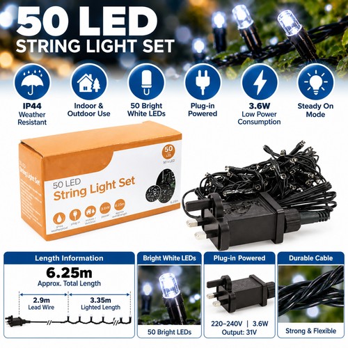 Led white string lights - white,