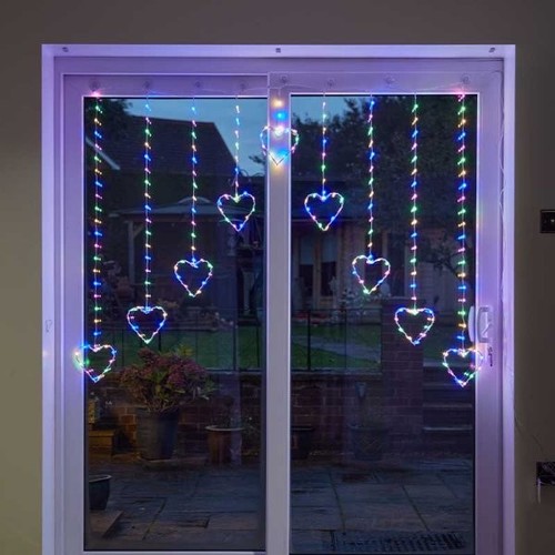 Heart curtain window lights - window,