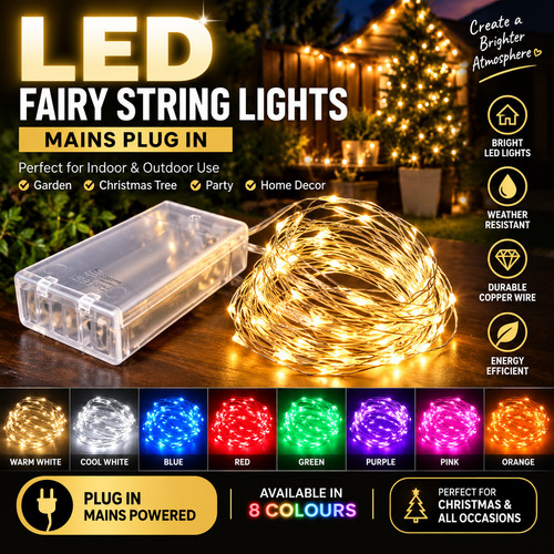 Led fairy string lights mains - string,